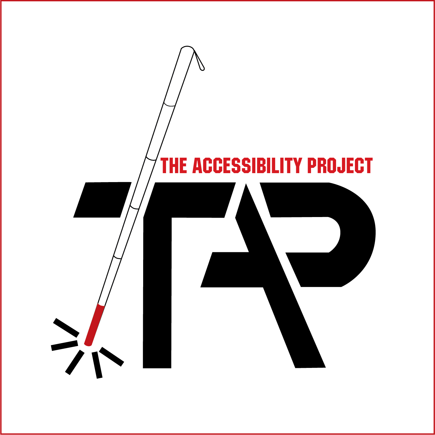 Logo of The Accessibility Project. It shows capital alphabets TAP and a blind cane placed over T. The words 'The Accessibility Project' appear over the letters TAP.